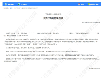 “亮证女”侯某某，被行政拘留
