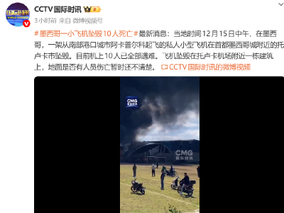 墨西哥一架飞机坠毁，机上人员全部遇难