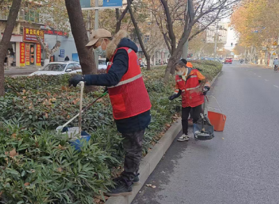 向灌木丛中乱扔行为说“不”！沙市区环卫工人开展绿化带捡拾垃圾行动