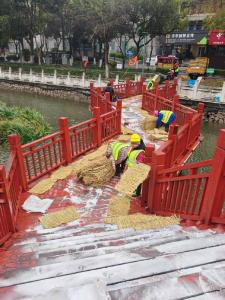 荆州市城管执法委及时处置九曲桥面结冰 保障市民出行安全