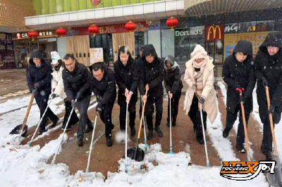 荆州区东城街道闻雪而动 党旗飘扬除雪保畅