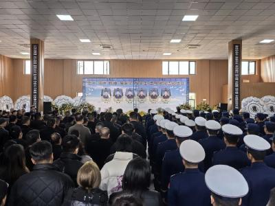 李江、陆洲、陈煌、易湘宇、段文圭、曹思贤因公牺牲，国家消防救援局等相关负责人送别