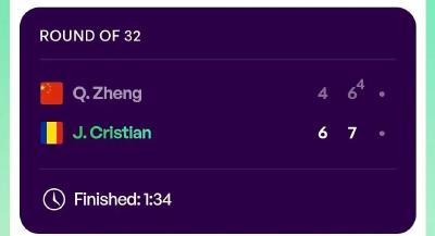 郑钦文止步伦敦WTA500女王杯首轮，即时世界排名下滑至第159位