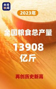 2023年全国粮食总产量13908.2亿斤