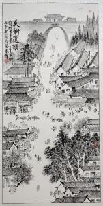 焦墨写意鄂州古十景   千年市井满纸烟火气