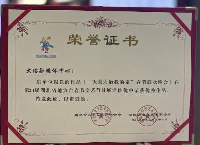 “大美大冶我的家”2024年春节联欢晚会 荣获第21届《春满楚天》优秀作品奖