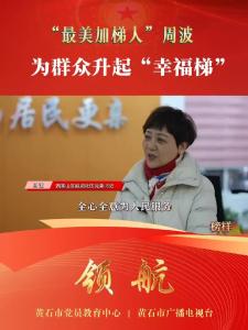 #领航——“最美加梯人”周波：为群众升起“幸福梯” 西塞山区磁湖社区党委书记周波，扎根社区20多年，为解决老旧小区“上楼难”问题，牵头成立加装电梯“自改委”，推动辖区内60余部电梯顺利投入使用，获湖北省“最美加梯人”荣誉称号。