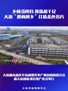 乡情引凤归 投资超千亿，大冶“楚商回乡”打造金色名片，大冶湖高新区华泓智慧光电产业园招商推介会暨大宋智能项目投产仪式举行