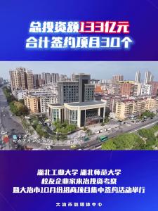 总投资额133亿元 合计签约项目30个——湖北工业大学 湖北师范大学校友企业家来冶投资考察暨大冶市10月份招商项目集中签约活动举行