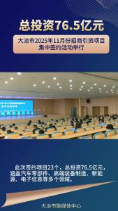 总投资76.5亿元 大冶市2025年11月份招商引资项目集中签约活动举行