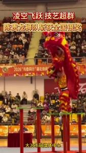 2026年中华龙狮大赛（湖北黄石站）南狮高桩项目中，湖北大冶陈贵龙狮队夺得银奖（记者 熊业欣）