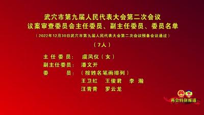 武穴市第九届人民代表大会第二次会议议案审查委员会、副付任委员、委员名单