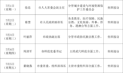 武穴市领导接访公示（2024年7月1日至7月5日）