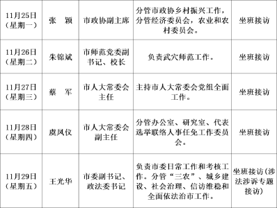武穴市领导接访公示（2024年11月25日至11月29日）  