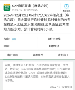 提醒！因大雾，武穴这些高速入口交通管制