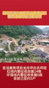 宜涪高铁项目龙舟坪镇白氏坪段首栋征迁房屋顺利拆除。