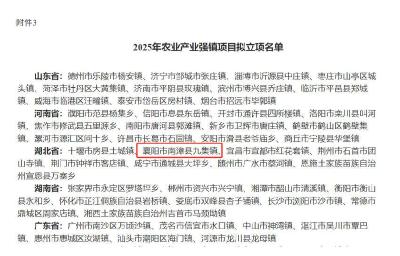 九集镇入选2025年农业产业强镇项目拟立项名单