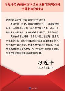 习近平回信勉励西藏林芝市巴宜区林芝镇嘎拉村全体村民 切实维护好民族团结 创造更加幸福美好的生活