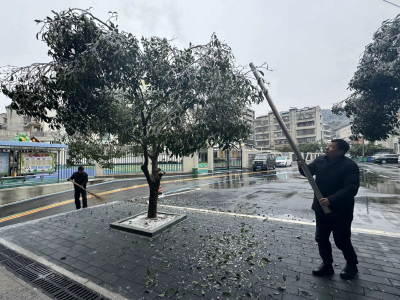 县第三幼儿园党员干部开展元宵节扫雪行动