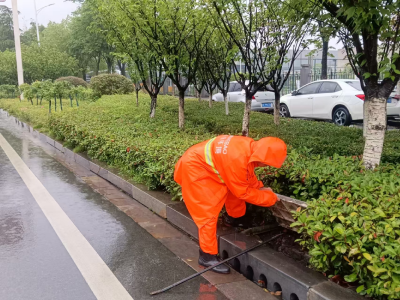 逆雨而行不止步 “借”雨洗城不停歇