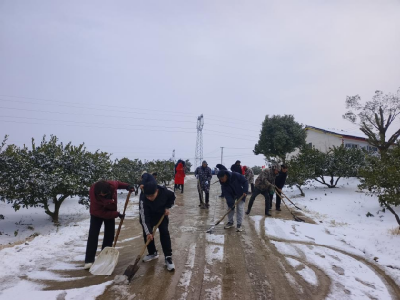 安福寺镇柏杨冲村干部群众同心破冰除雪保畅通