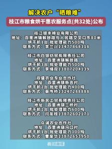 解决农户“晒粮难”，枝江市粮食烘干惠农服务点(共32处)公布。