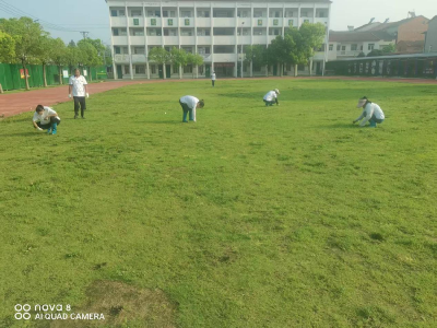 宜城南营中学：后勤职工挥汗除草 义务劳动扮靓校园