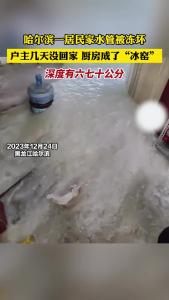 哈尔滨一居民家水管被冻坏 厨房成了“冰窑”