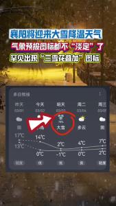 襄阳将迎来大雪降温天气，气象预报图标都不“淡定”了！
