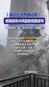 湖北应急预警、襄阳市气象台发布大风蓝色预警信息