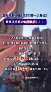 襄阳即将迎来2026年第一次升温！