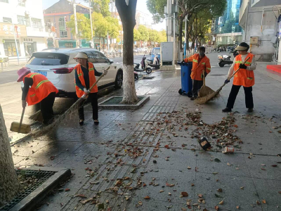 孝昌环卫：春风拂面落叶飘 环卫工人清扫忙  