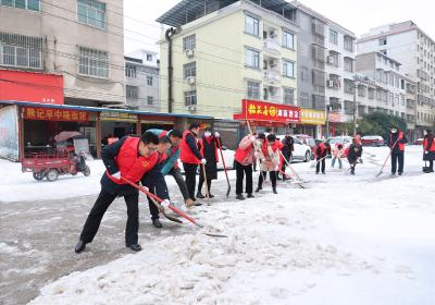 通城县委宣传部开展铲雪除冰行动