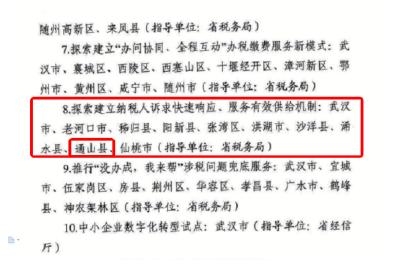 通山县税务局“探索建立纳税人诉求快速响应、服务有效供给机制”试点改革项目获省营商办通报表扬