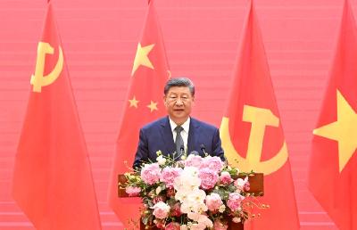 习近平同越共中央总书记苏林、越南国家主席梁强共同会见中越人民大联欢活动代表