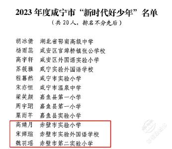 赤壁三人喜获2023年度咸宁市“新时代好少年”荣誉