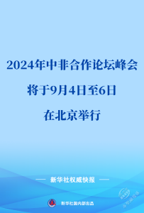 2024年中非合作论坛峰会将于9月4日至6日 在北京举行