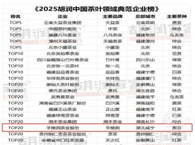 羊楼洞茶业，全国Top20!