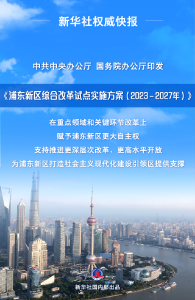 新华社权威快报丨新方案发布，支持浦东新区高水平改革开放