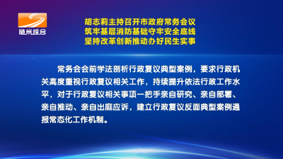 V视| 胡志莉主持召开市政府常务会议  筑牢基层消防基础守牢安全底线  坚持改革创新推动办好民生实事