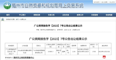 广水市成交一宗地 总价超1700万