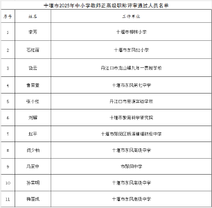 十堰市2025年度中小学教师职称评审结果公示