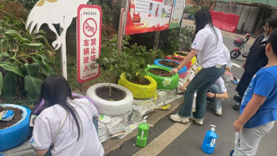 浮山街道香城社区：旧轮胎“穿新衣” 为小区“添新景”