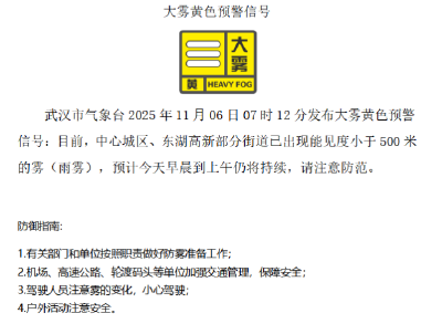 能见度小于500米！湖北连发11条预警