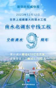 南水北调东中线工程全面通水9周年 累计调水超过670亿立方米