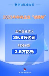 2023年央企实现营收39.8万亿元 