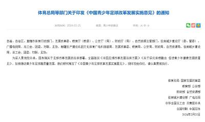 12部门：目标到2035年，青少年足球国家队在国际重要赛事取得优异成绩