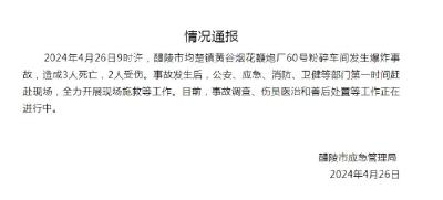 湖南醴陵一烟花鞭炮厂发生爆炸事故 致3死2伤