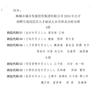 麻城市城市发展投资集团有限公司2024年公开招聘引进高层次人才面试公告