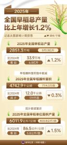 2025年全国早稻总产量比上年增长1.2% 